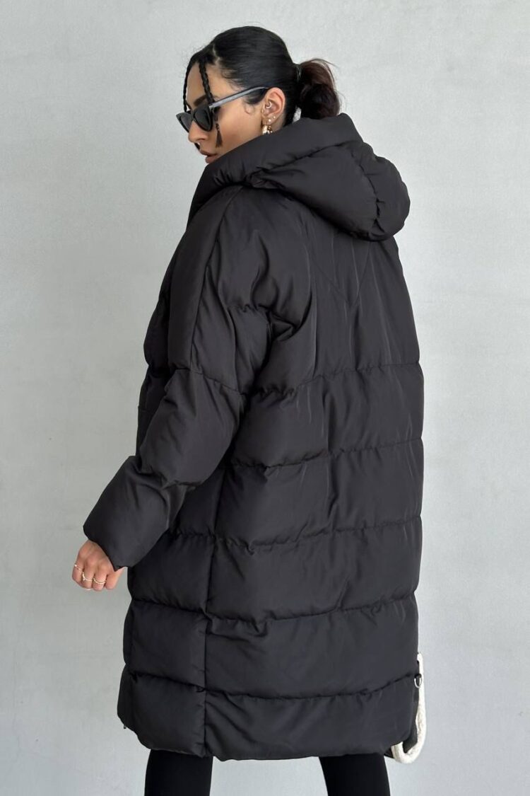 Black Oversized Puffer Coat With Hood