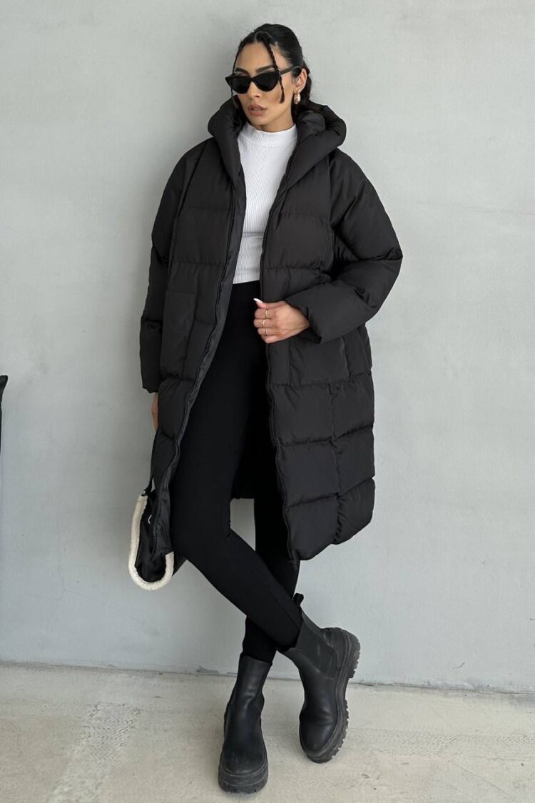 Black Oversized Puffer Coat With Hood