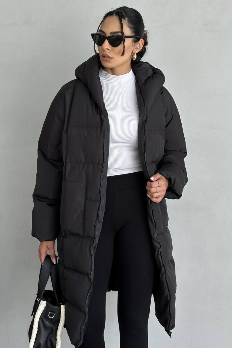 Black Oversized Puffer Coat With Hood