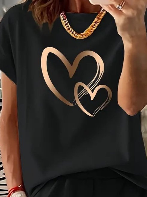 Black Casual Sport Set With Hearts - Athletic Shorts