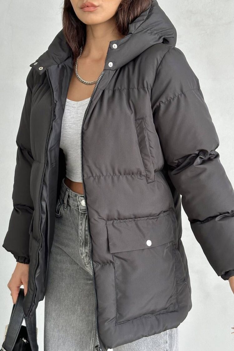 Puffer Jacket With Oversized Fit & Hooded Collar