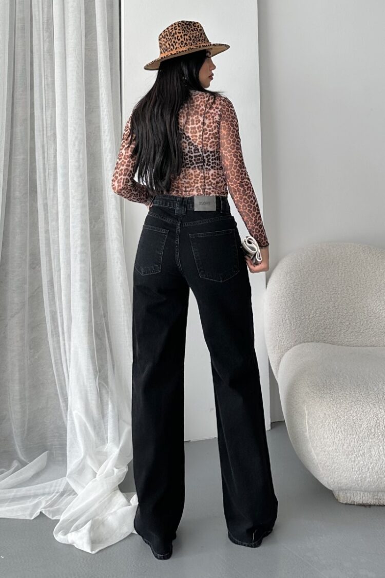 Black Jeans High Waist Mom Wide Leg Long