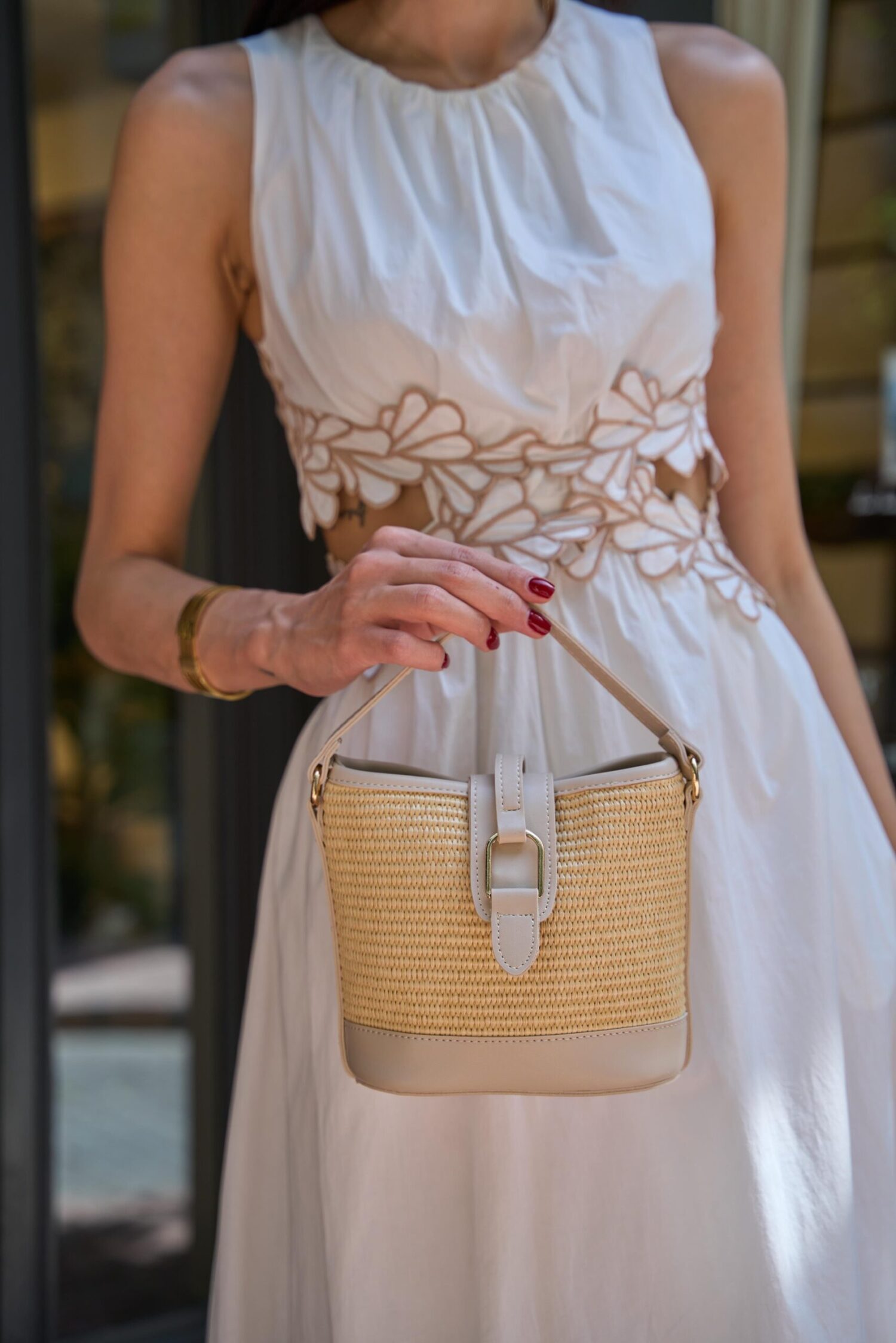 Modern Design Buckle Hand and Shoulder Bag Cream Straw - Brand: Mina Fashion - Women & Kids, Baby Clothes Wholesale - Globality Store