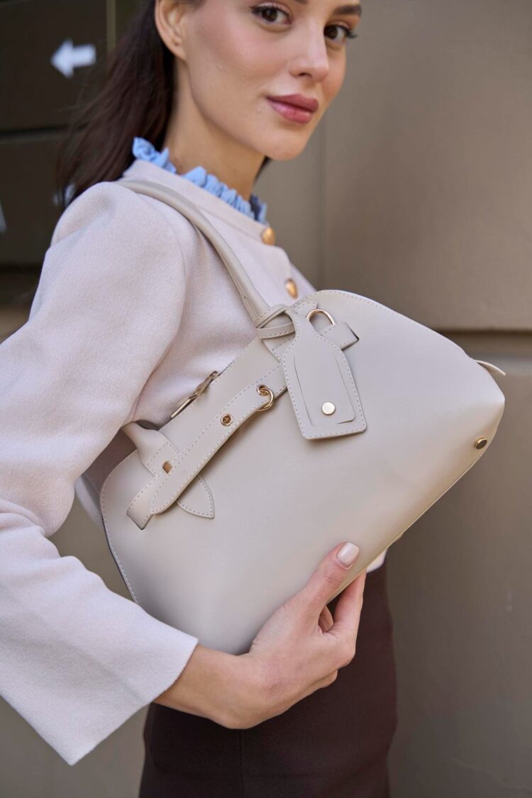 Retro Handbag Hand and Shoulder Bag Beige with Gold Accessories - Brand: Mina Fashion - Women & Kids, Baby Clothes Wholesale - Globality Store