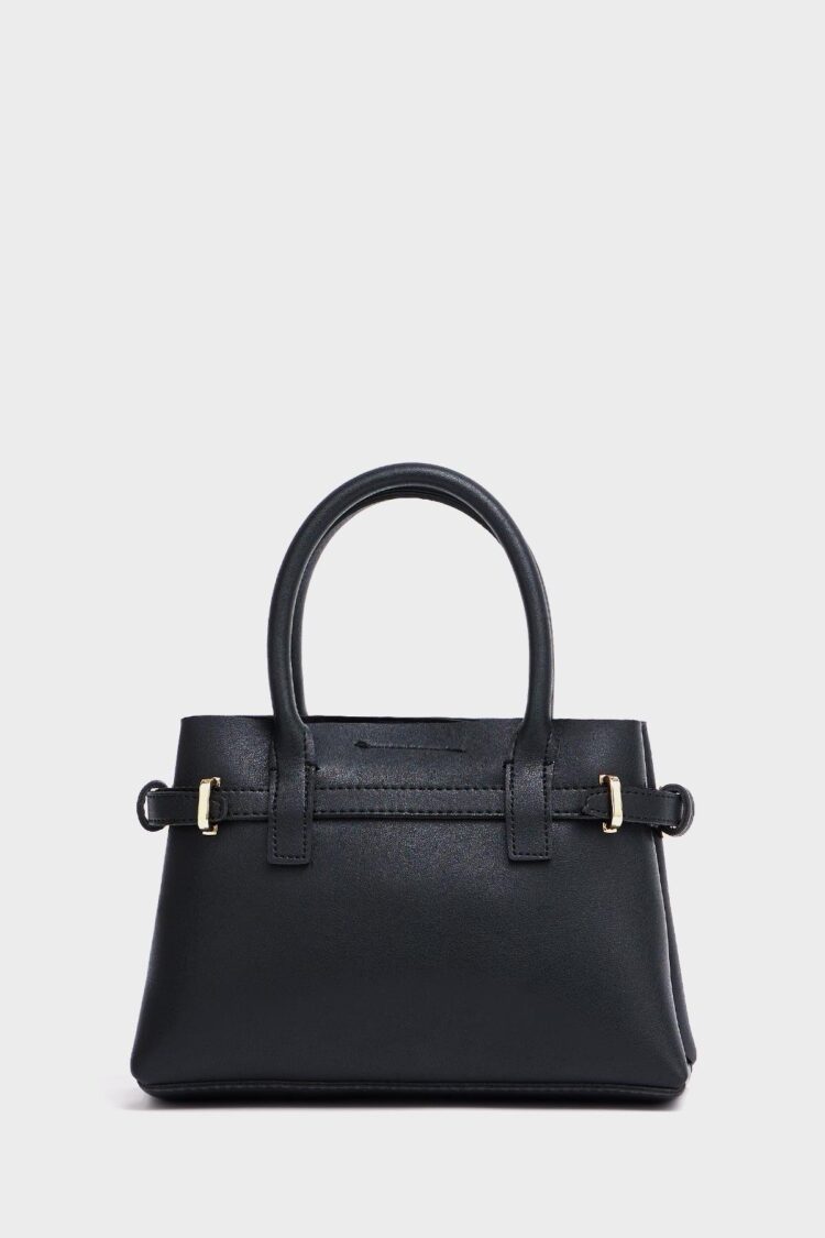 Mini Lock Detailed Hand and Shoulder Bag Black