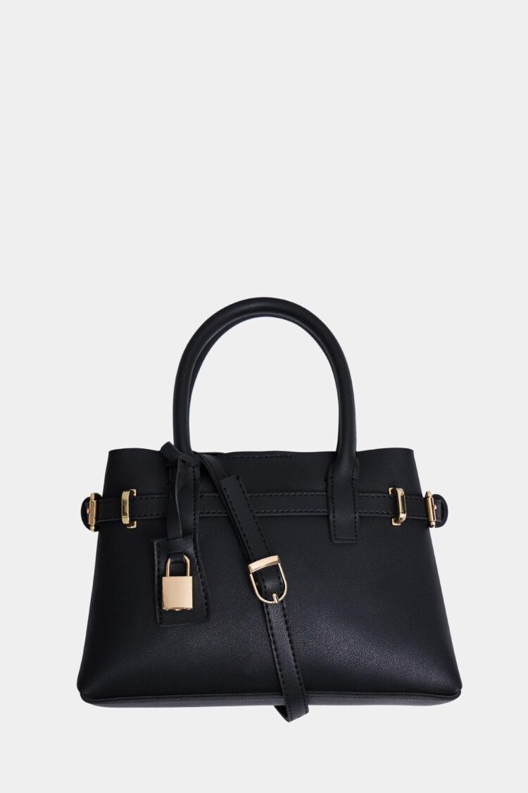 Mini Lock Detailed Hand and Shoulder Bag Black