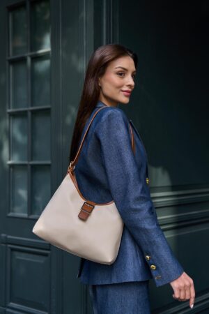 Gold Buckle Detailed Hand and Shoulder Bag Cream - Brand: Mina Fashion - Women & Kids, Baby Clothes Wholesale - Globality Store