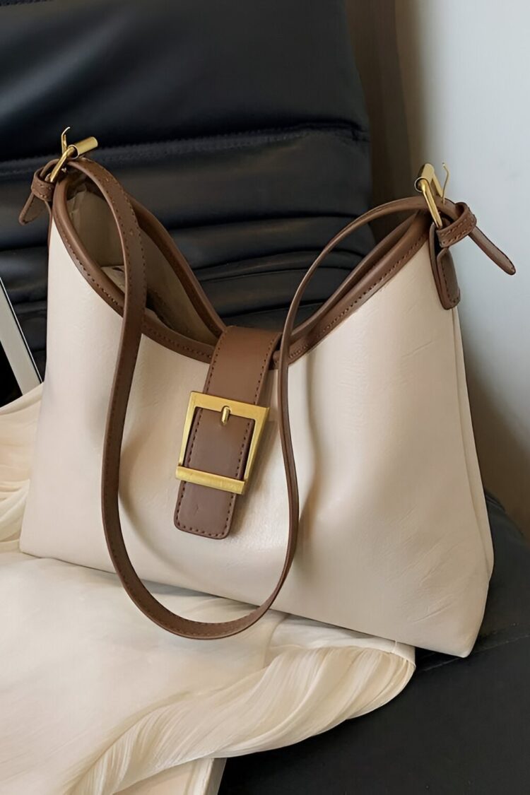 Gold Buckle Detailed Hand and Shoulder Bag Cream