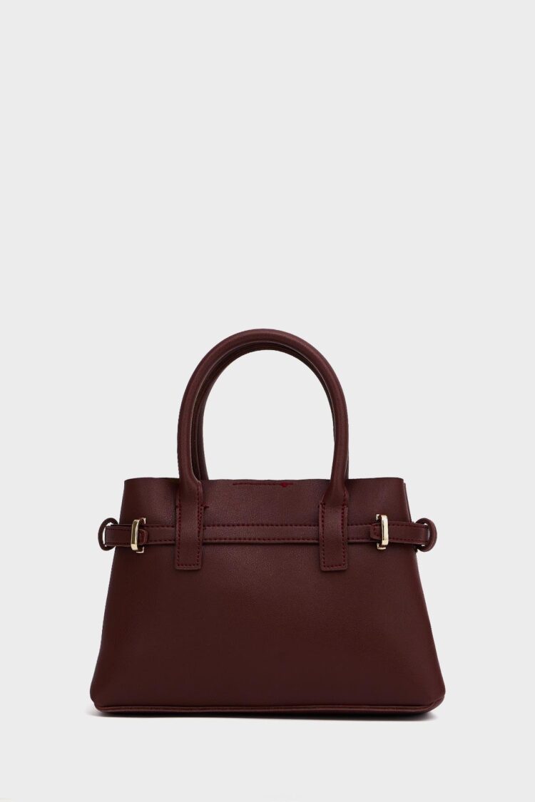 Mini Lock Detailed Hand and Shoulder Bag Burgundy