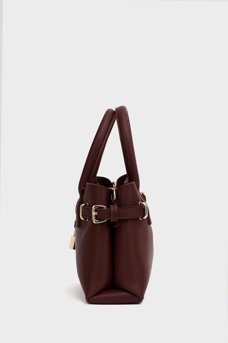Mini Lock Detailed Hand and Shoulder Bag Burgundy