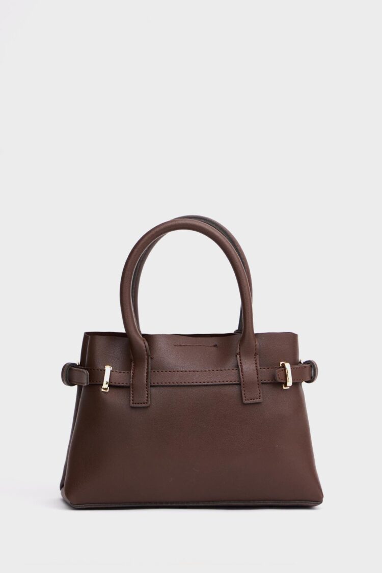Mini Lock Detailed Hand and Shoulder Bag Brown