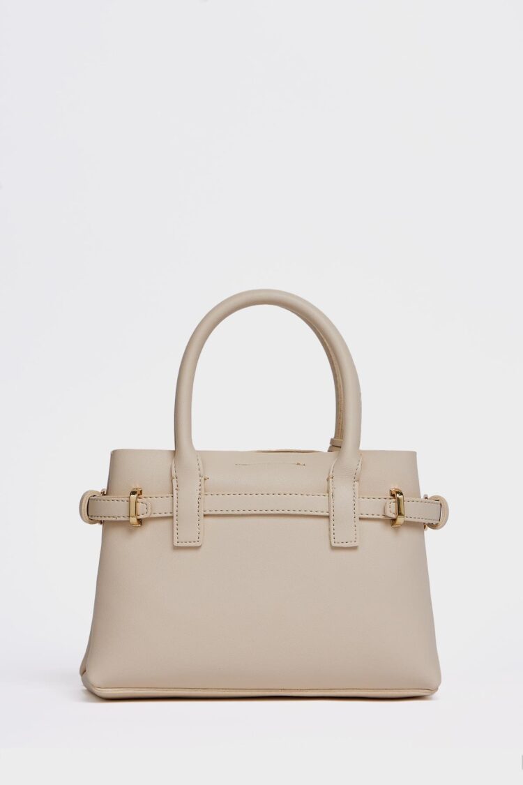 Mini Lock Detailed Hand and Shoulder Bag Cream