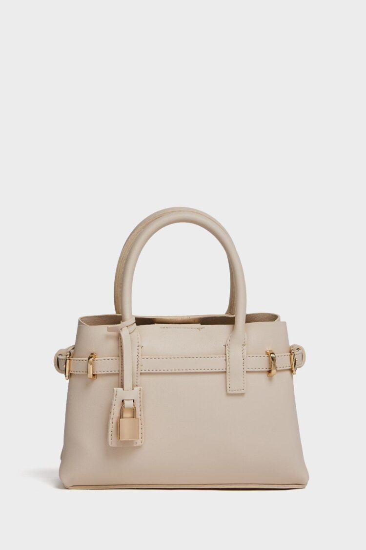 Mini Lock Detailed Hand and Shoulder Bag Cream