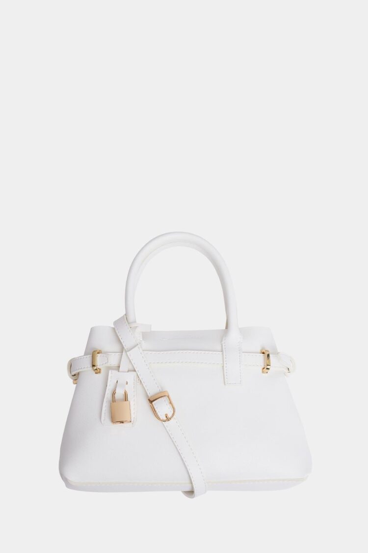 Mini Lock Detailed Hand and Shoulder Bag White