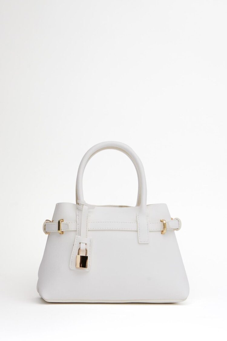 Mini Lock Detailed Hand and Shoulder Bag White