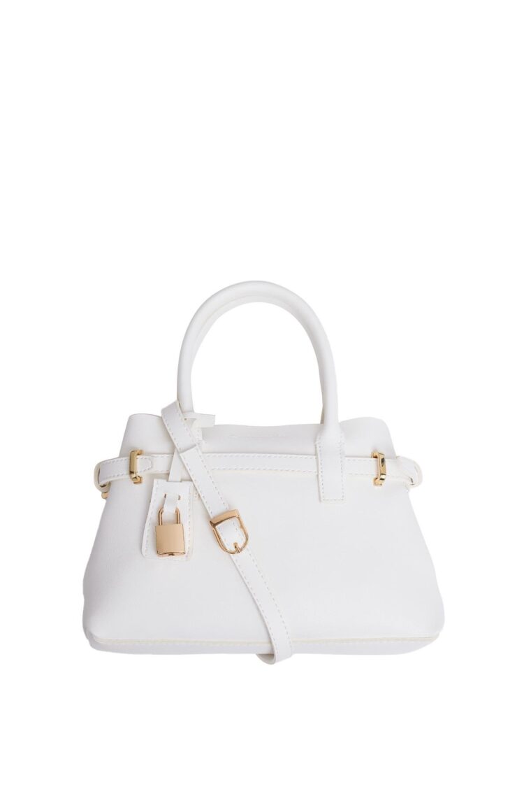 Mini Lock Detailed Hand and Shoulder Bag White