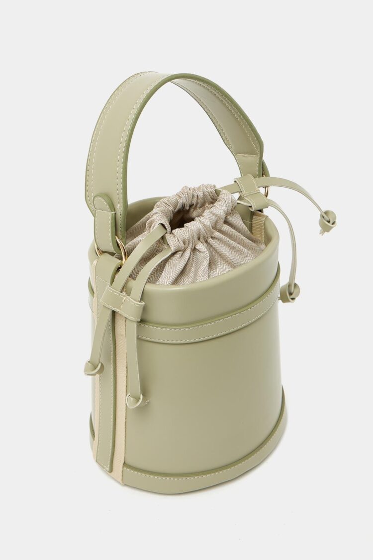 Contrast Stitched Bucket Hand and Shoulder Bag Mint