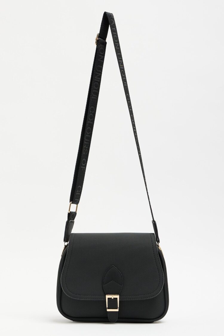 Trendy Casual Buckle Hand and Shoulder Bag Black
