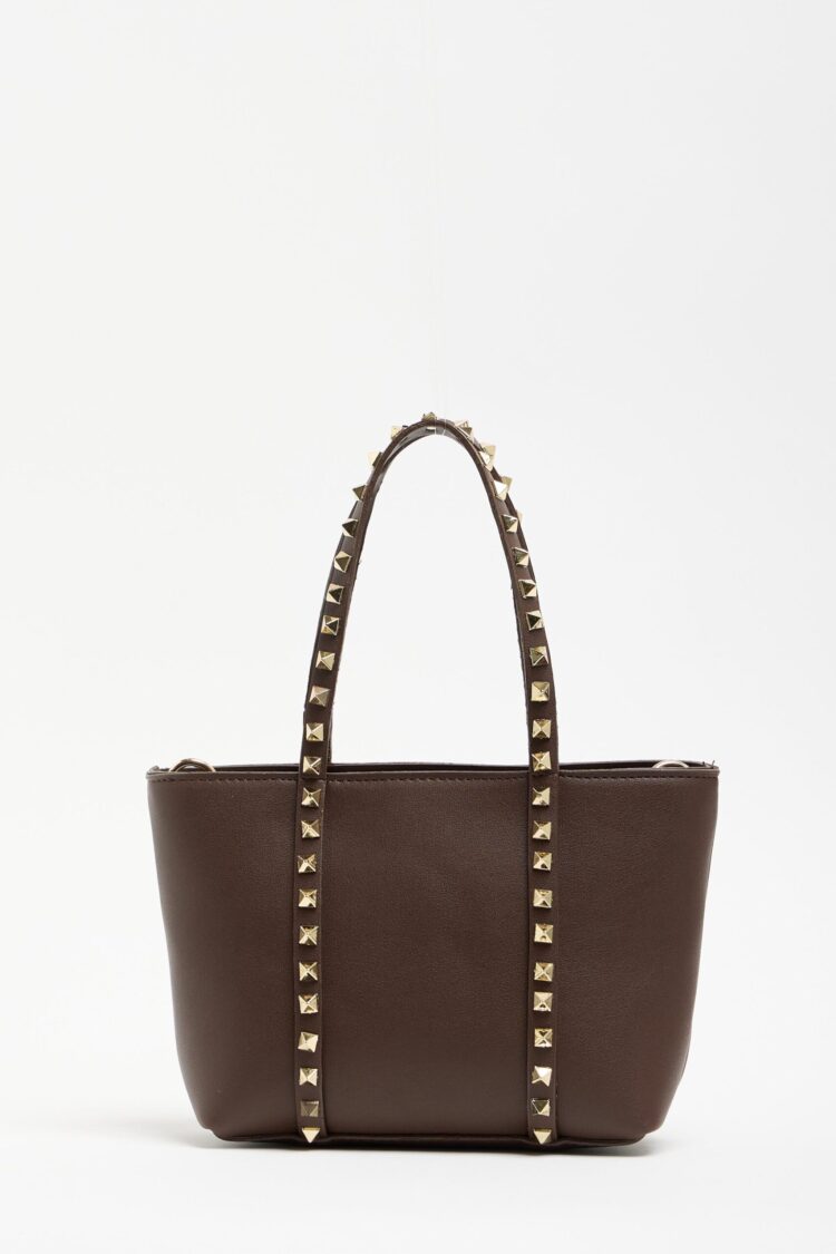 Staple Detailed PU Leather Buckle Hand and Shoulder Bag Brown