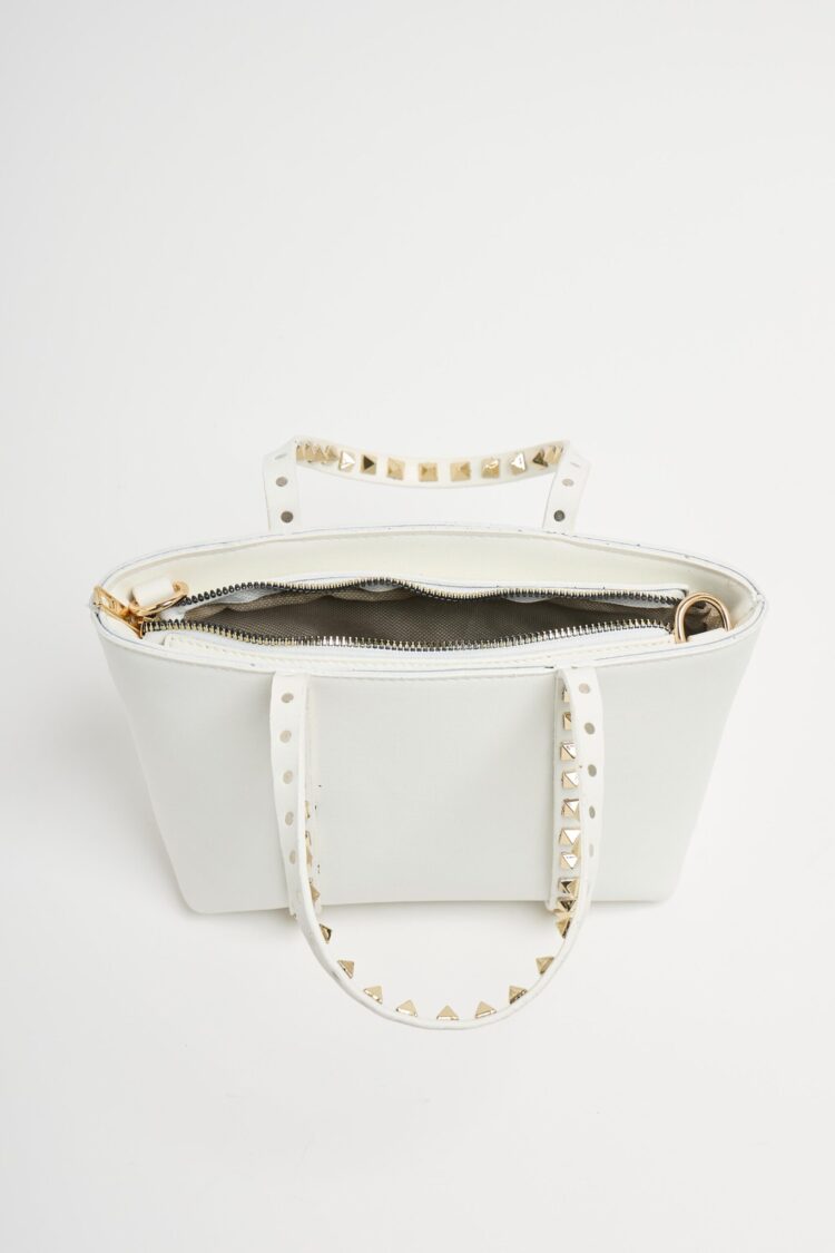 Staple Detailed PU Leather Buckle Hand and Shoulder Bag White
