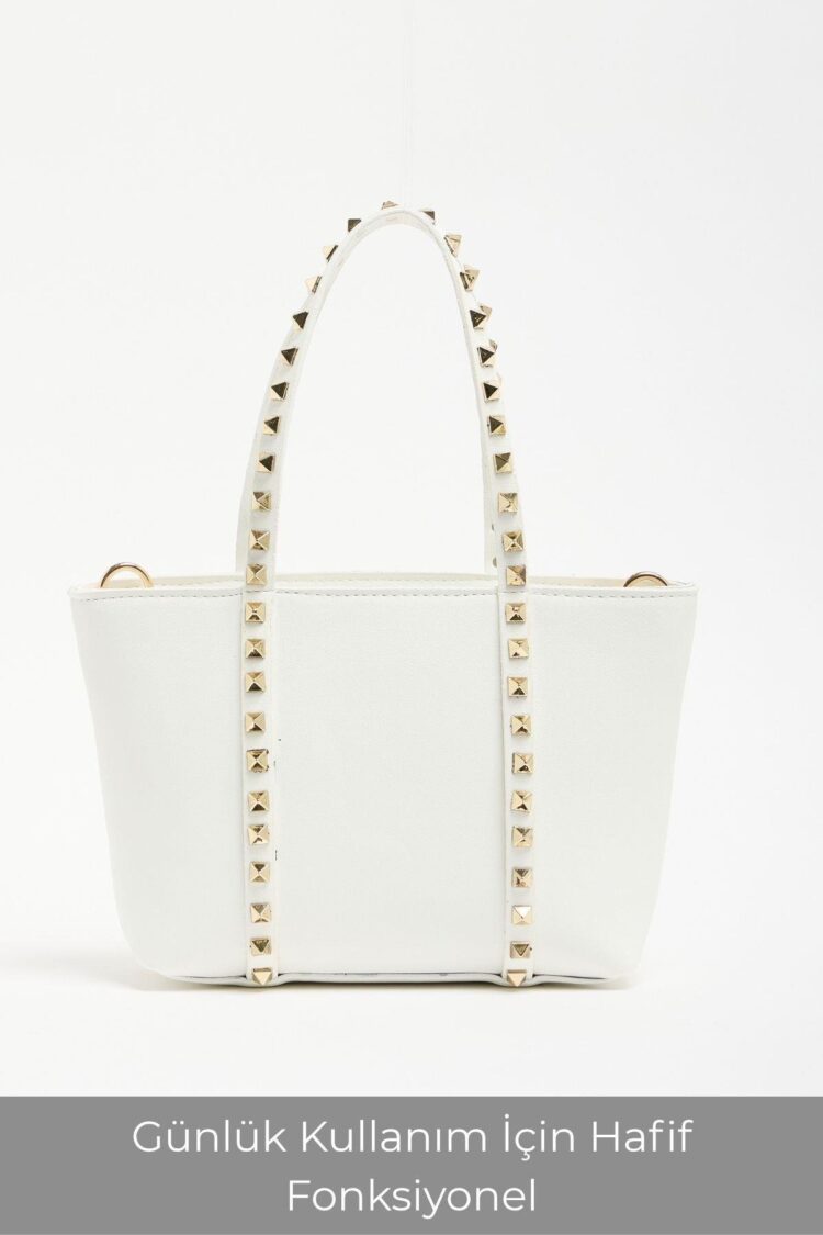 Staple Detailed PU Leather Buckle Hand and Shoulder Bag White
