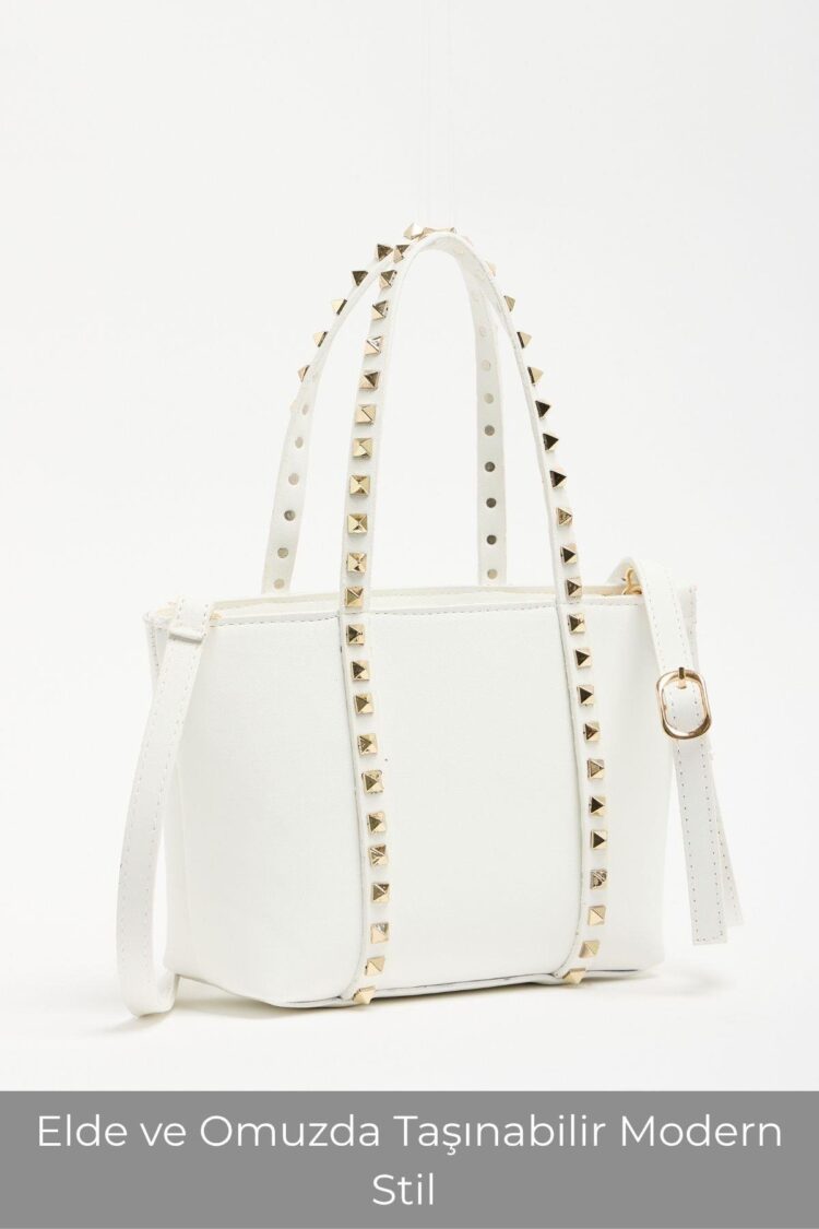 Staple Detailed PU Leather Buckle Hand and Shoulder Bag White