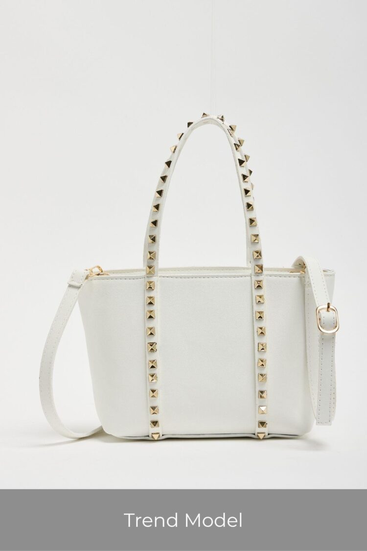 Staple Detailed PU Leather Buckle Hand and Shoulder Bag White