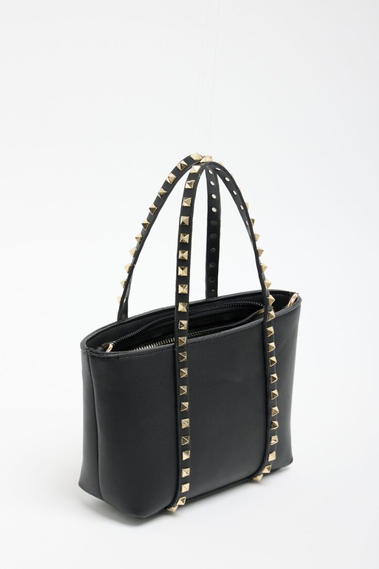 Staple Detailed PU Leather Buckle Hand and Shoulder Bag Black