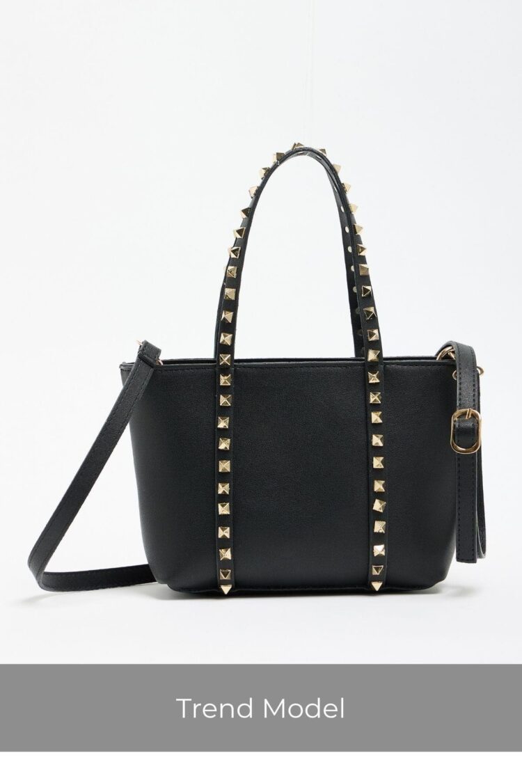 Staple Detailed PU Leather Buckle Hand and Shoulder Bag Black