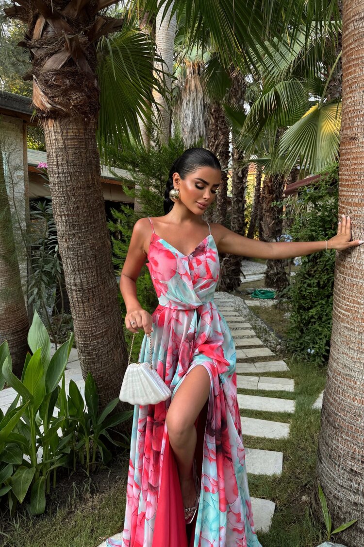 Elegant Pink Slit Floor Length Dress