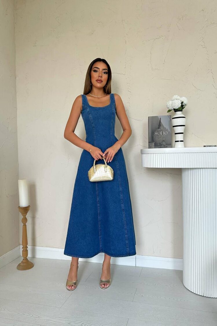 Blue Fit And Flare Midi Dress - Brand: Elisa - Women & Kids, Baby Clothes Wholesale - Globality Store