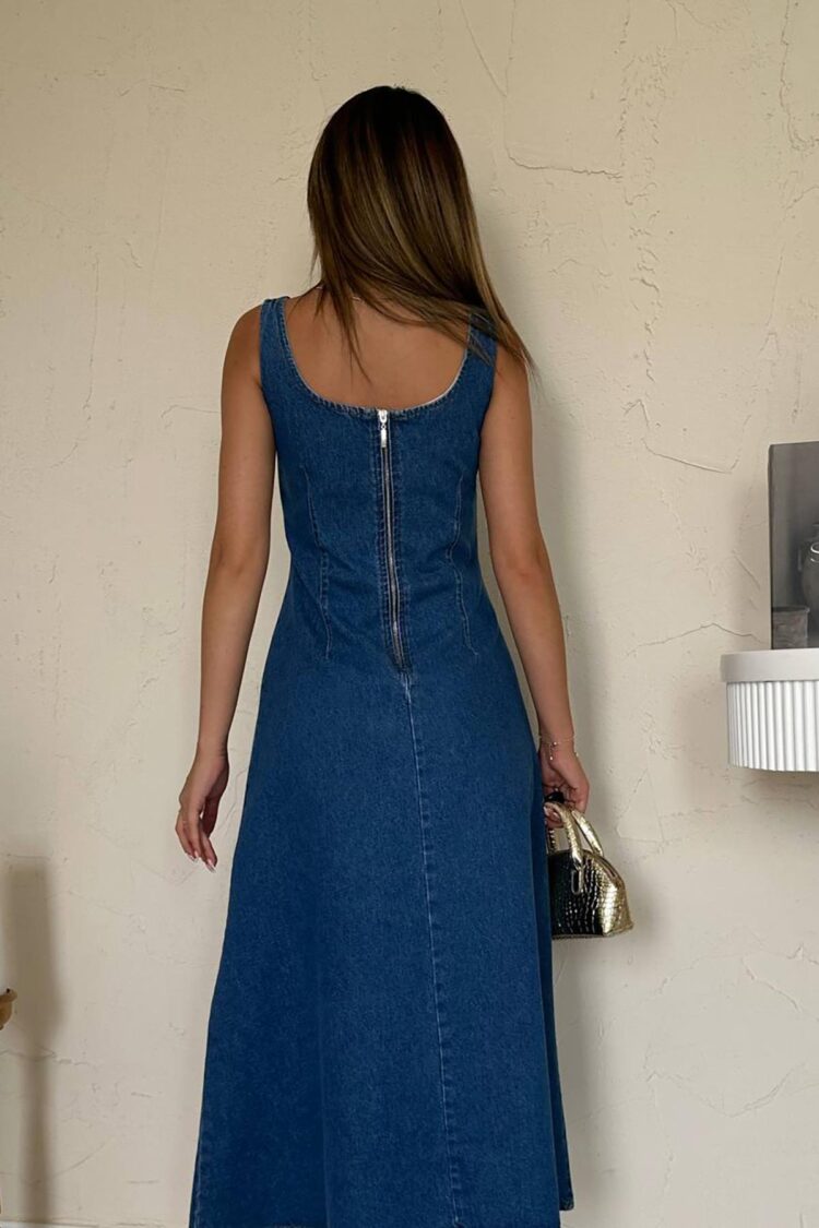 Blue Fit And Flare Midi Dress