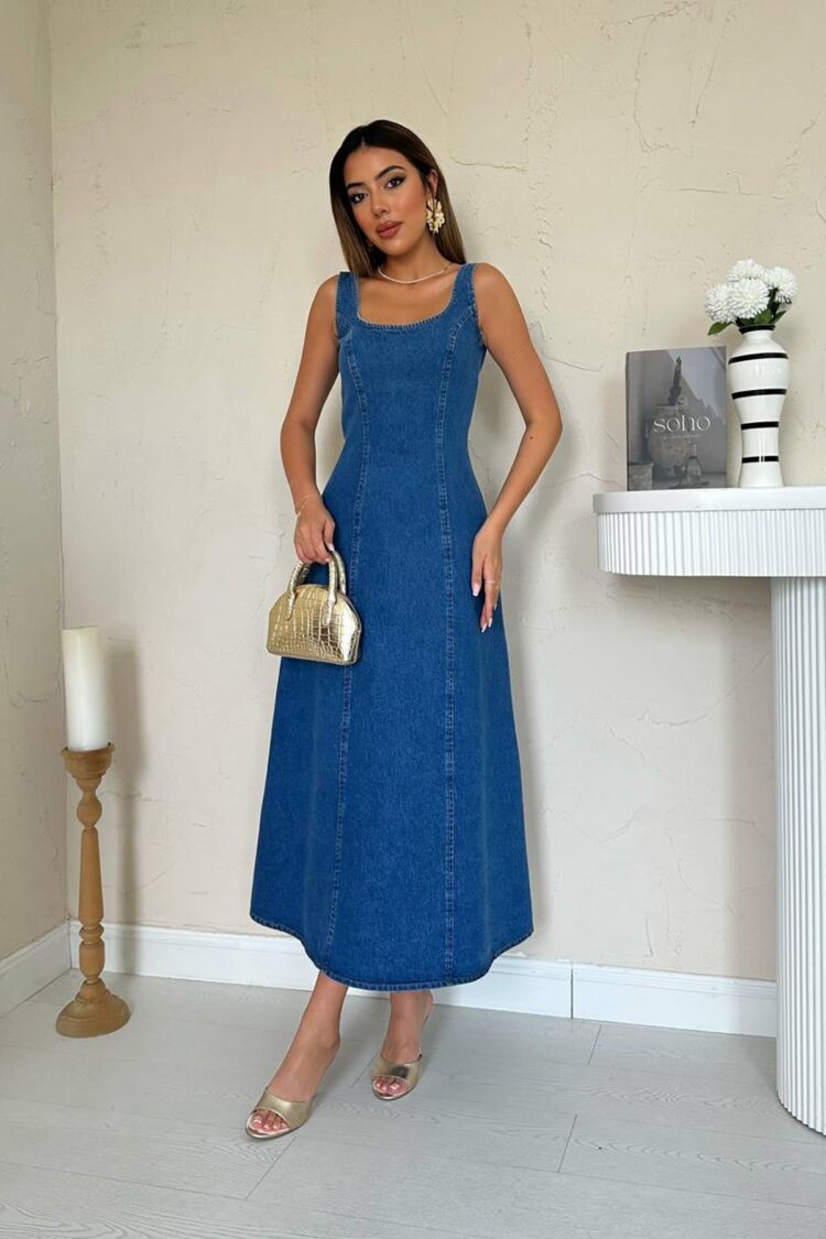 Blue Fit And Flare Midi Dress