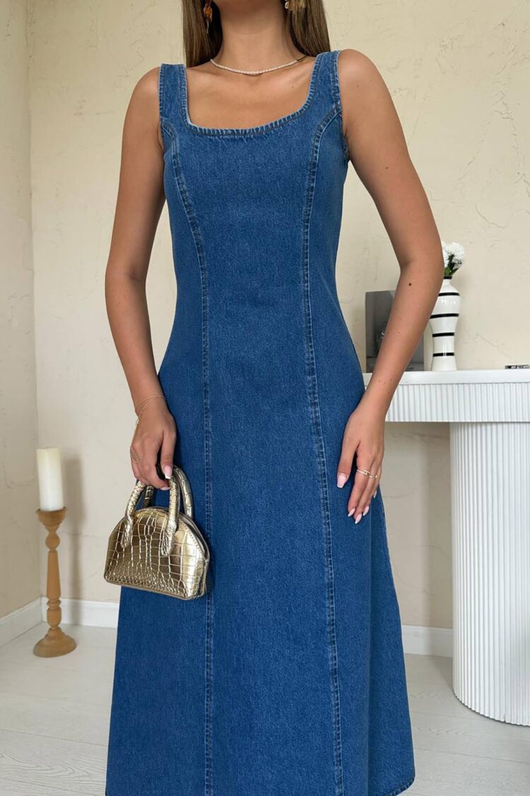Blue Fit And Flare Midi Dress