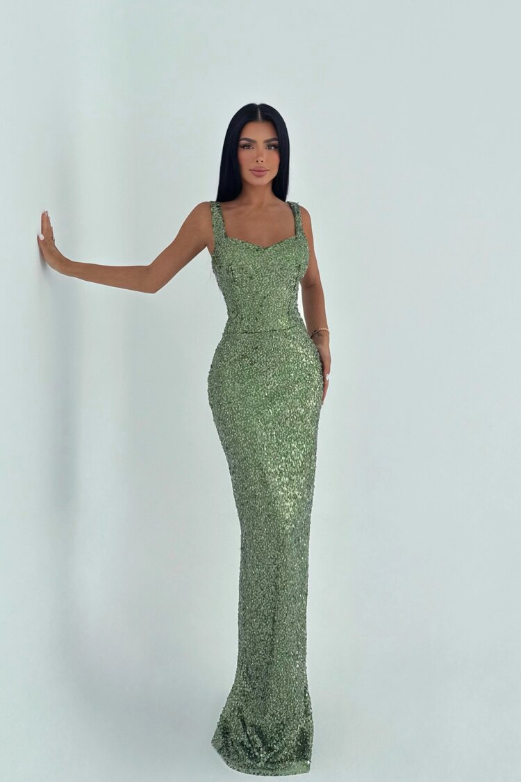 SexyBodycon Sequined Dress - Floor Length