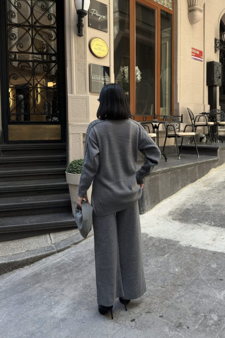 Grey Casual Elegant Suit With Palazzo Pants