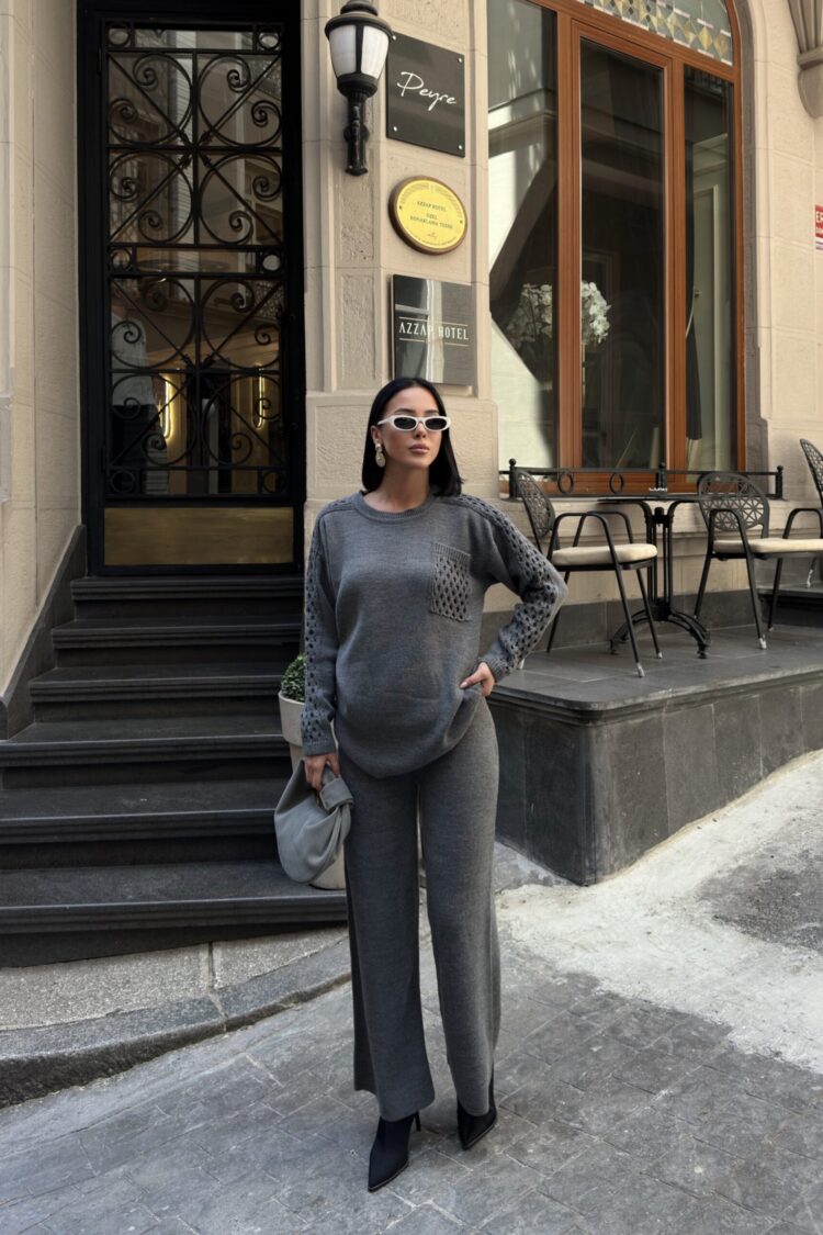 Grey Casual Elegant Suit With Palazzo Pants