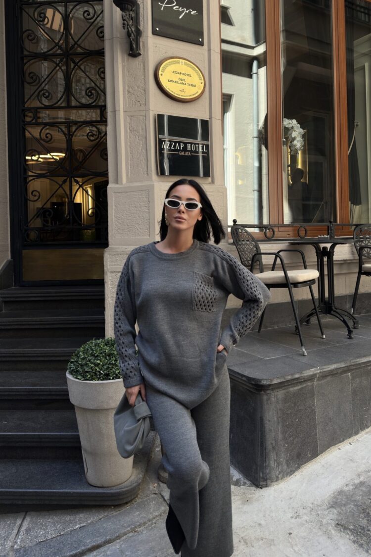 Grey Casual Elegant Suit With Palazzo Pants