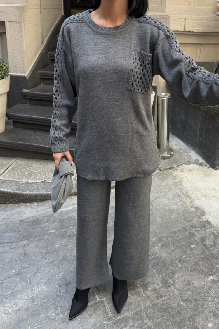 Grey Casual Elegant Suit With Palazzo Pants