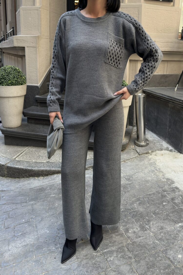 Grey Casual Elegant Suit With Palazzo Pants