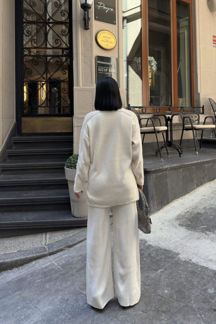 Ecru Patch Pocket Palazzo Suit