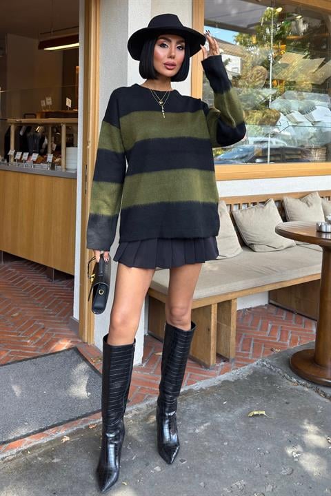 Black Sweater Oversized Color Block Casual