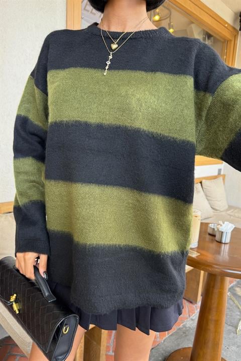 Black Sweater Oversized Color Block Casual