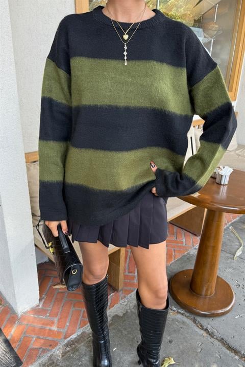 Black Sweater Oversized Color Block Casual