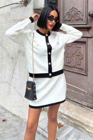 White Elegant A-Line Mini Skirt Set - Brand: Sobe Istanbul - Women & Kids, Baby Clothes Wholesale - Globality Store