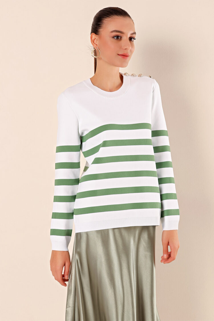 Button Detailed Striped Sweater - C. Çağla - Brand: Bigdart - Women & Kids, Baby Clothes Wholesale - Globality Store