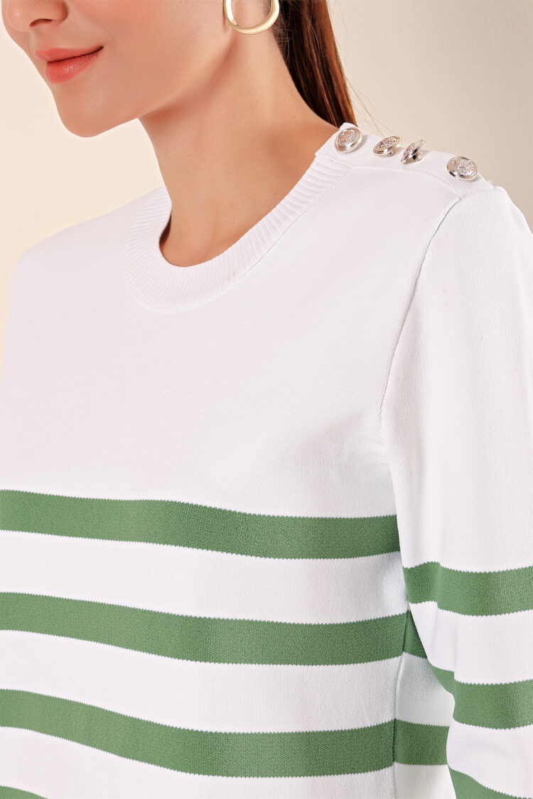 Button Detailed Striped Sweater - C. Çağla