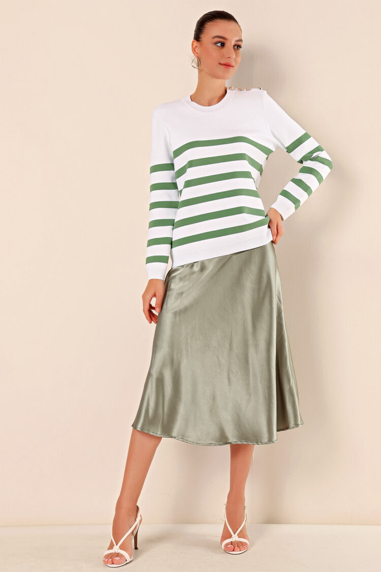 Button Detailed Striped Sweater - C. Çağla