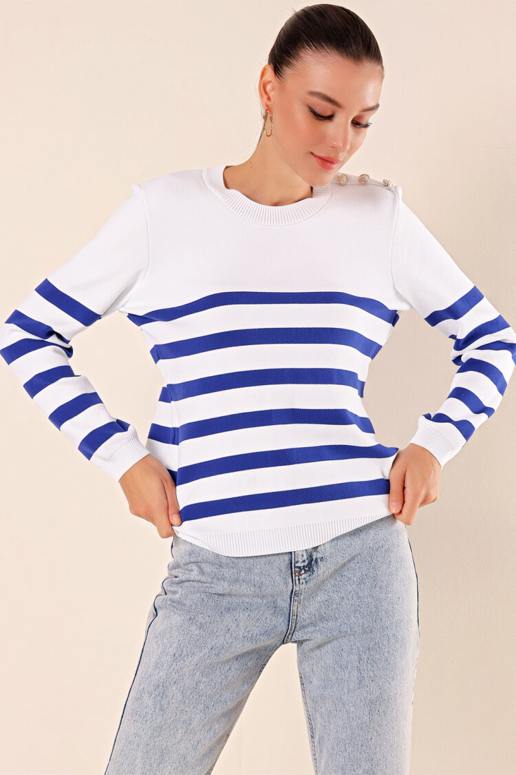 Button Detailed Striped Sweater - C.saks - Brand: Bigdart - Women & Kids, Baby Clothes Wholesale - Globality Store