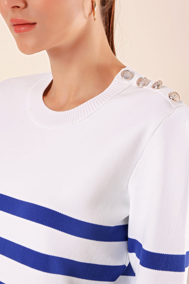 Button Detailed Striped Sweater - C.saks